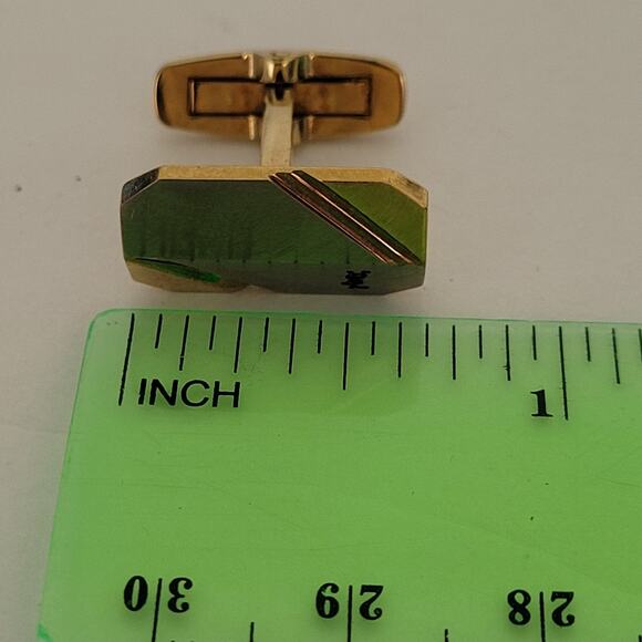 Yves Saint Laurent YSL Gold Silver Tone Rectangle Logo Cufflinks Designer Geomet - Picture 5 of 5